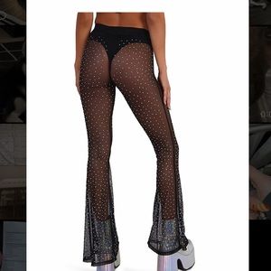 Brand new never worn iheartraves mesh rhinestone bell bottom pants